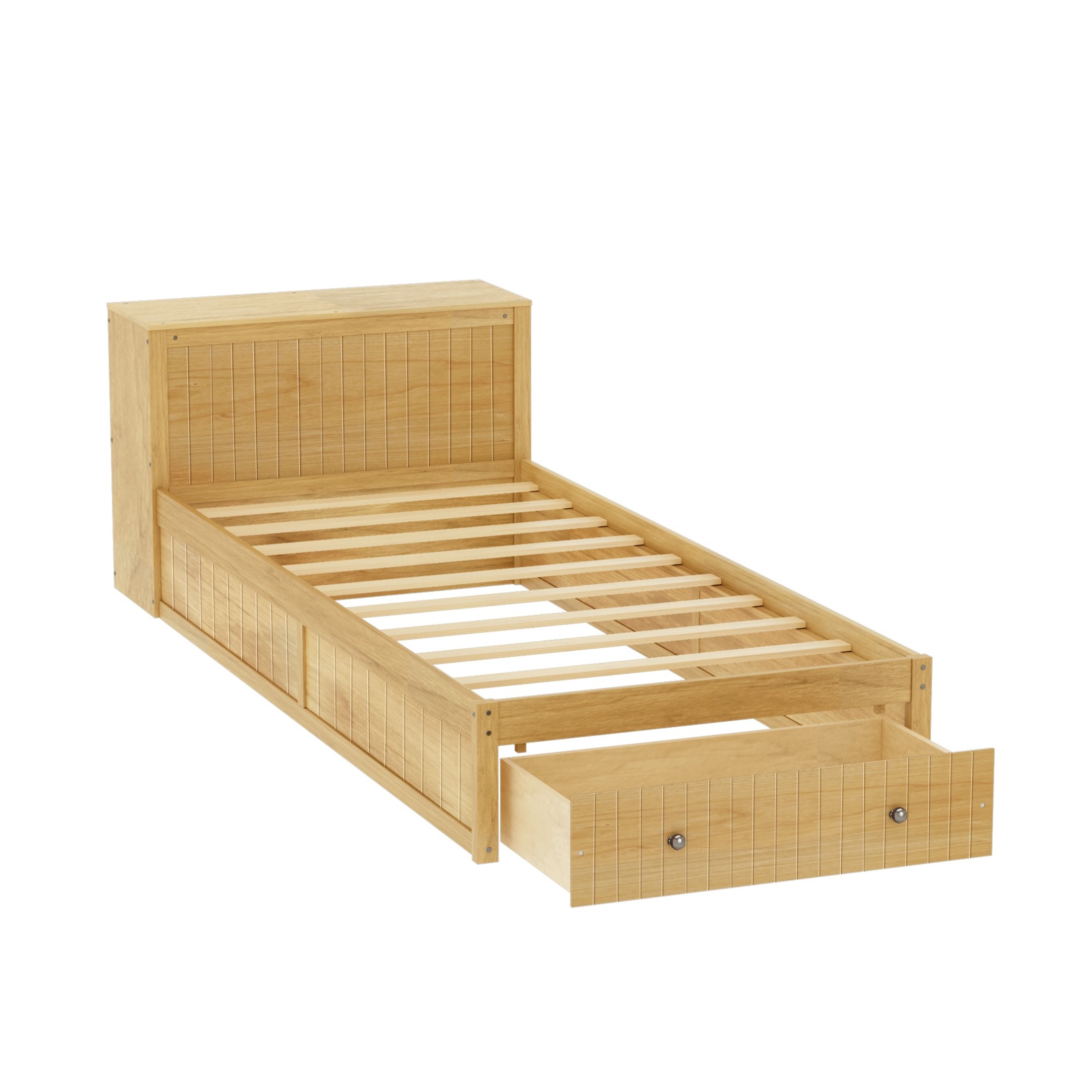 Noble House Oaklin Twin Modern Platform Bed with Integrated Desk & Storage Drawers, Space-Saving Furniture, Natural