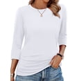 thumbnail image 2 of Ronuti Womens 3/4 Length Sleeve Tops Crewneck Ruched Summer Shirts 2026 Business Casual Outfits Blouses Spring Clothes White Tops, 2 of 7