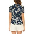 thumbnail image 3 of INSPIRE CHIC Women's Ruffle Neck Short Sleeve Keyhole Back Chiffon Floral Blouses XS Dark Blue, 3 of 6