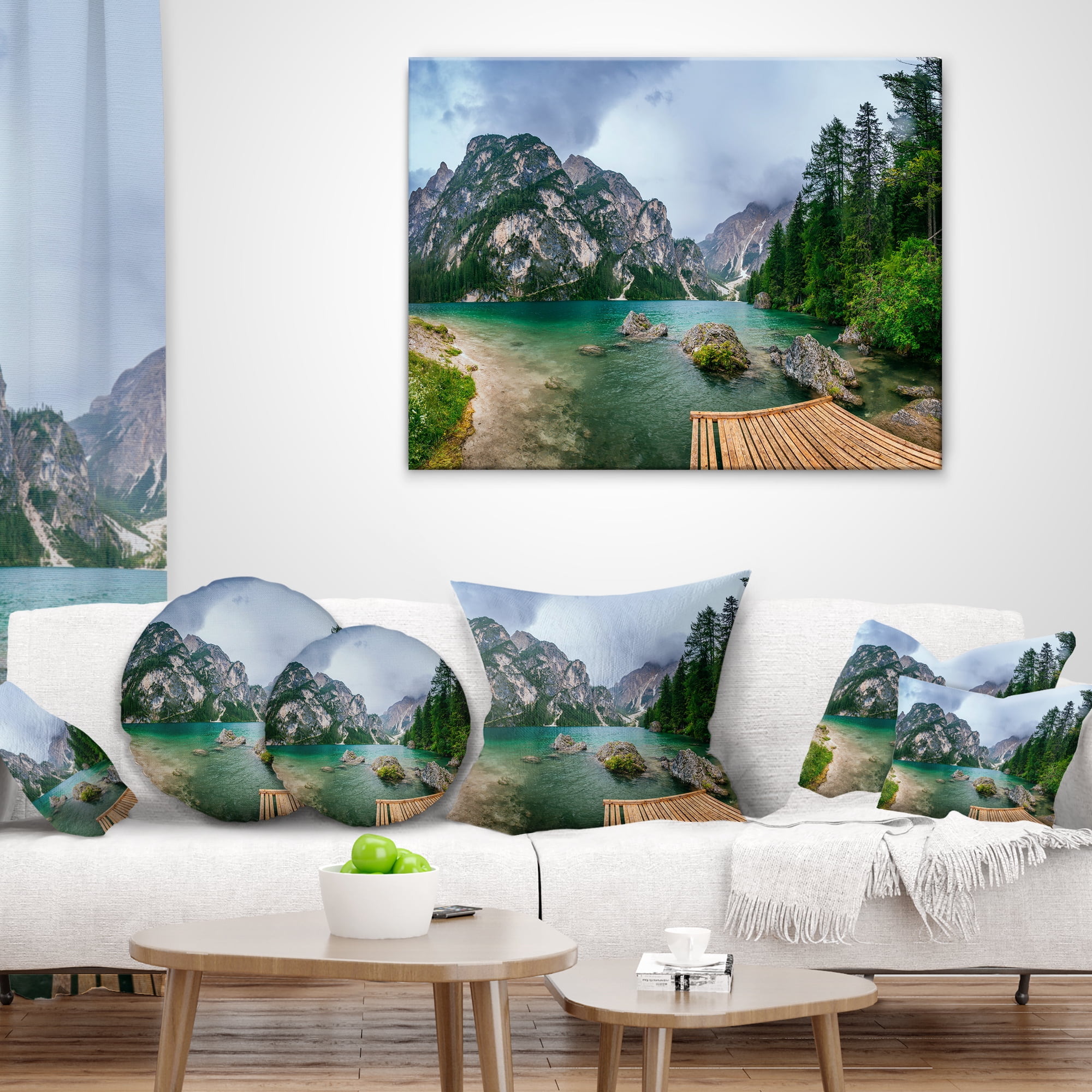 Designart Lake Between Mountains - Landscape Photography Throw Pillow - 16x16