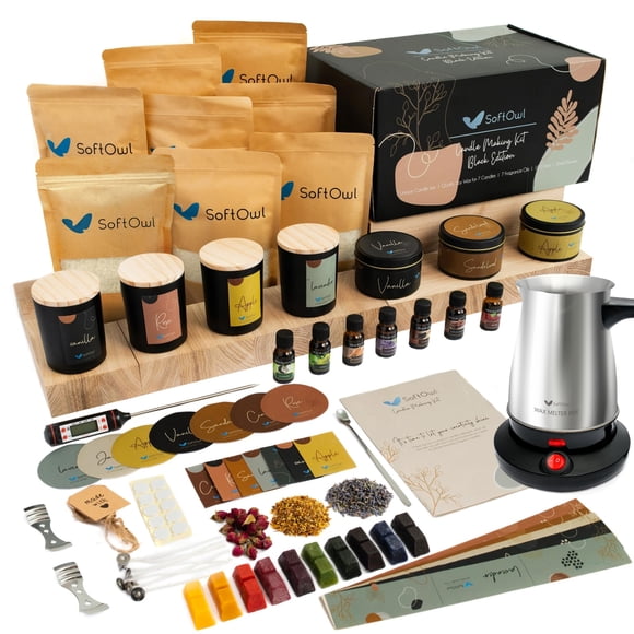 Kit para hacer velas SoftOwl Premium Soy Black con fundidor eléctrico