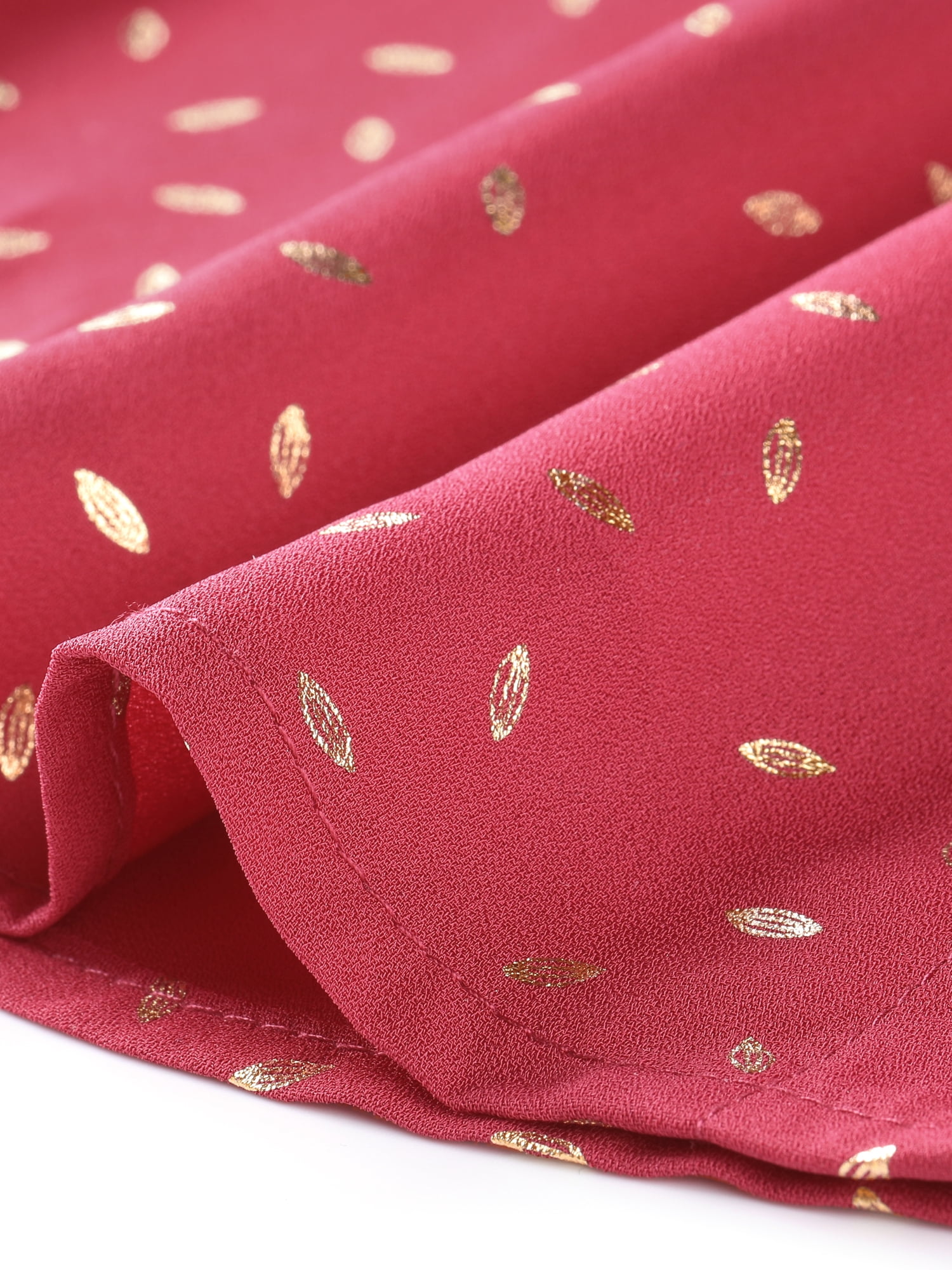 DARING DIVA Stand Collar Metallic Dots Stars Blouse Top S Red-Leaf