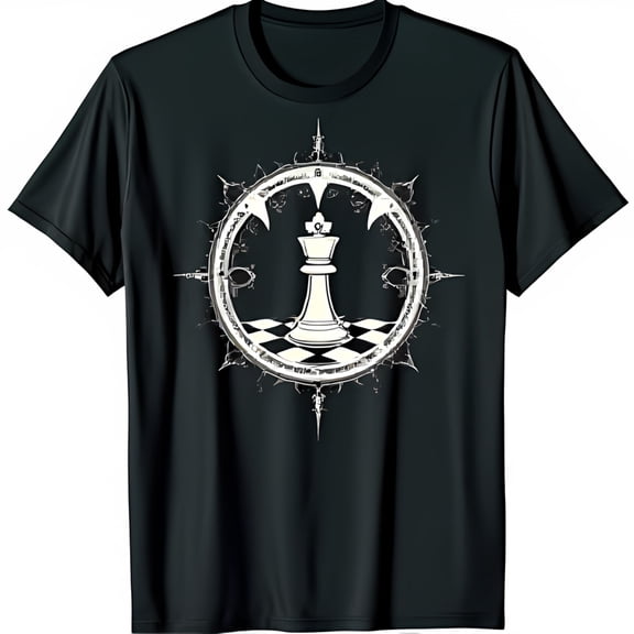 Stylish Black T-Shirt with Intricate Chess King Graphic on Checkerboard Design