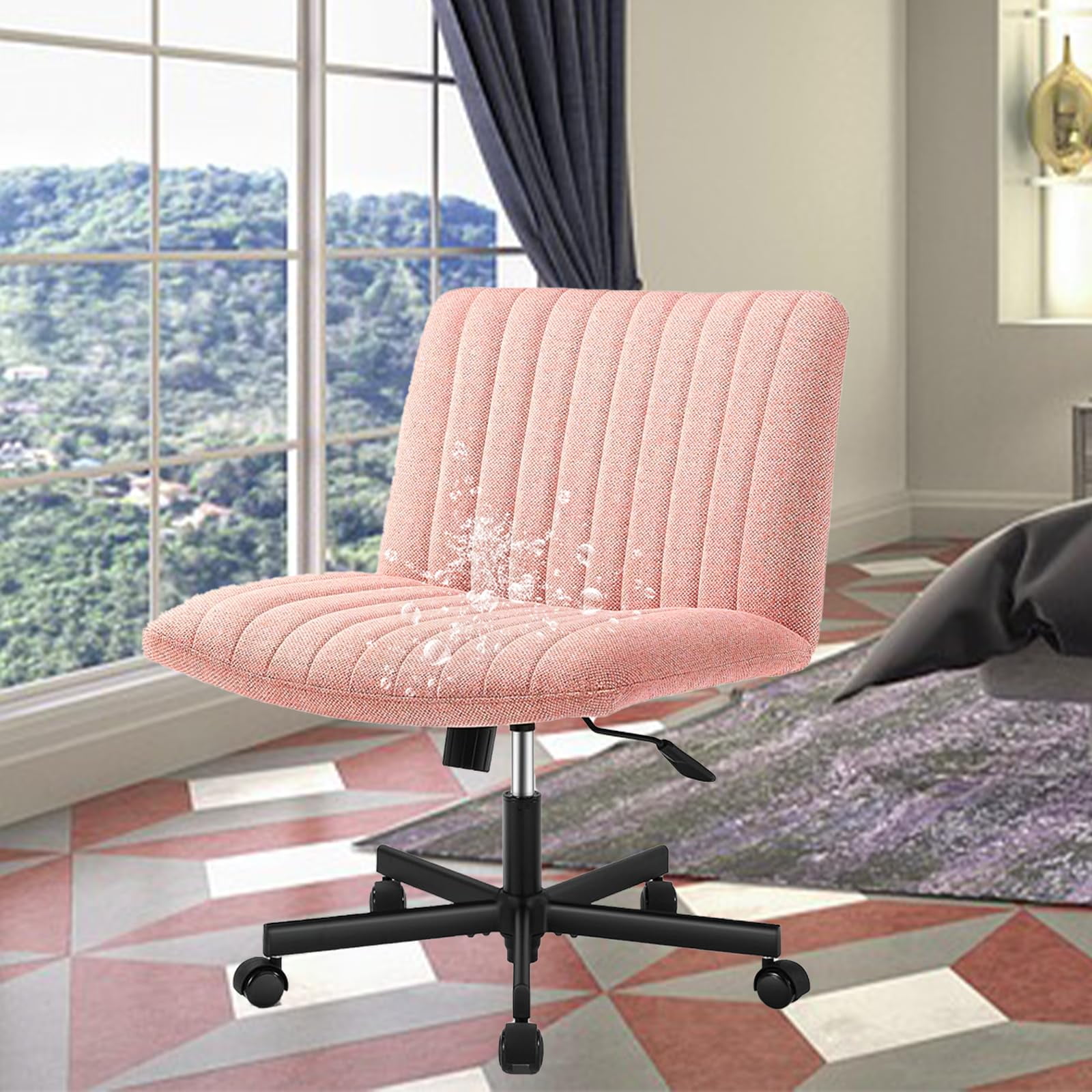 Joyfinity Water Proof  Criss Cross Chair with Wheels Plus Size Criss Office Chair Sit Cross-Legged Armless Swivel Home Modern Home Office Desk Chair Swivel Adjustable Vanity Chair