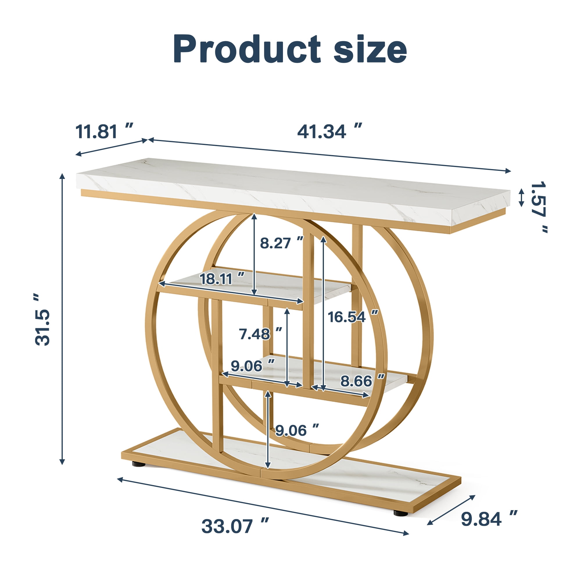 Demi Bonn 41"dustrial Console Table for Entryway, Farmhouse Sofa Tables Behind Couch, Rustic Wood and Metal Foyer Table with 3-Tier Shelves for Hallway Living Room, White