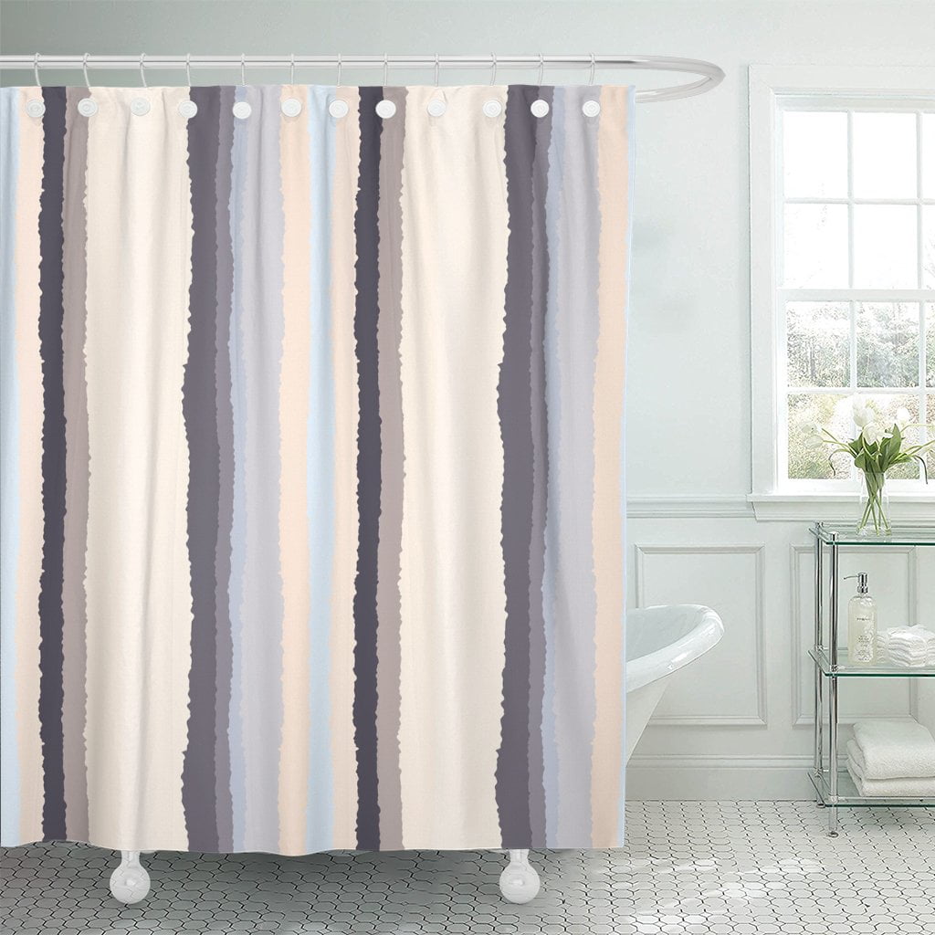 PKNMT Striped Pattern Lines Torn Effect Shred Edge Gray Cream Polyester