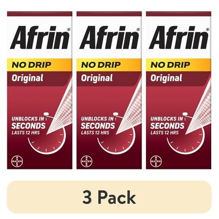 (3 pack) Afrin No Drip Original 12 Hour Nasal Decongestant Pump Mist - 15 ml