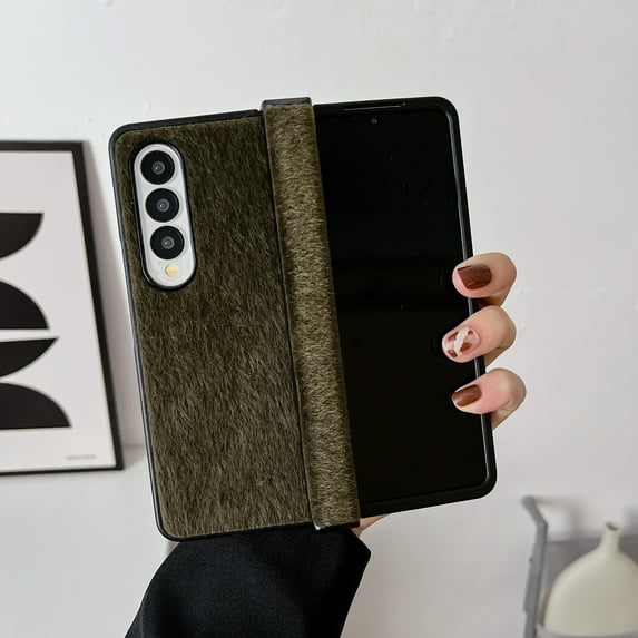 ELEHOLD for Samsung Galaxy Z Fold 4 Mink Horsehair Hinge Protection Case, Slim Fit Lightweight Raised Frame Camera Lens Protection Anti-Scratch Dustproof Case for ZFold 4 7.6 inch,Darkgreen
