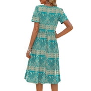Fantaslook Summer Short Sleeve Midi Dresses for Women Casual Floral T Shirt Dresses Flowy Beach Sundress with Pockets