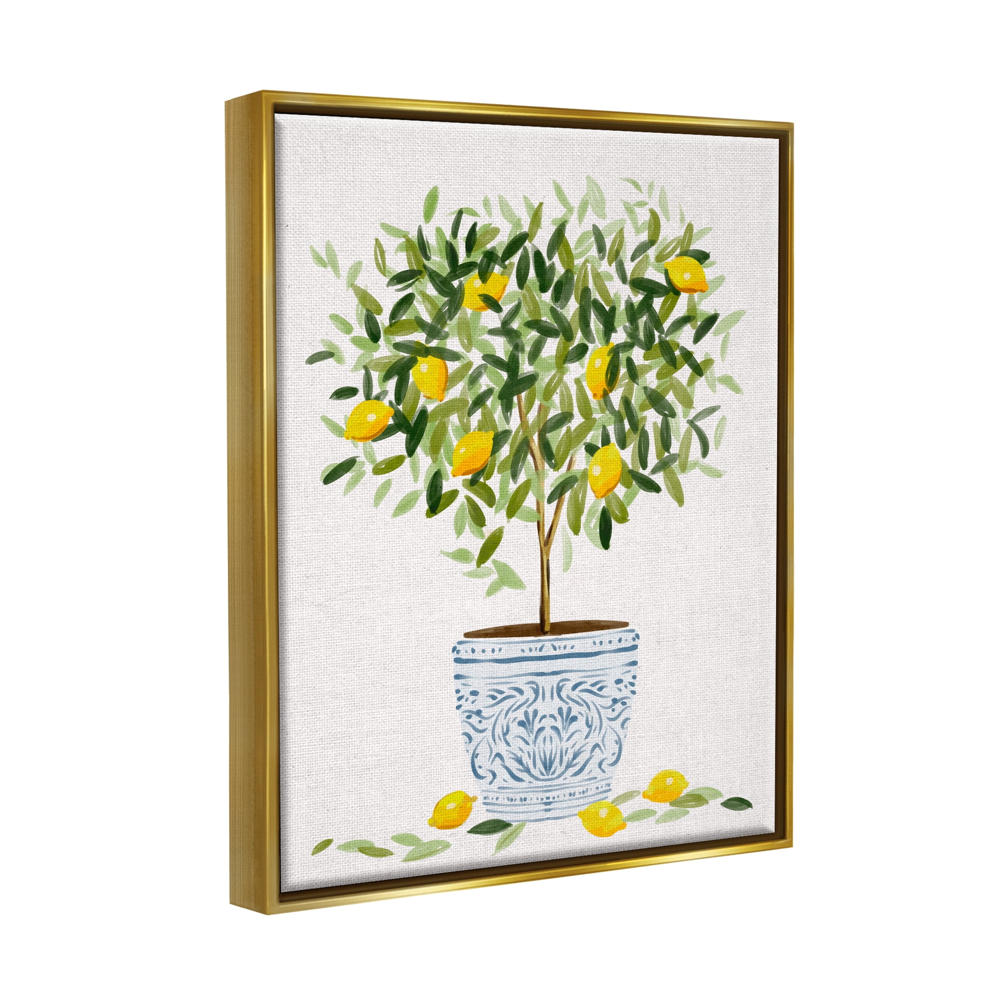 Stupell Industries Lemon Tree Detailed Planter Food & Beverage Painting Gold Floater Framed Canvas Art Print Wall Art, 17 x 21