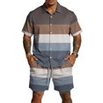 thumbnail image 2 of Migroa Men's 2 Piece Outfits Beach Matching Sets Print Striped Button up Short Sleeve Shirt And Drawstring Shorts Summer Beach Sets Grey Xl, 2 of 5