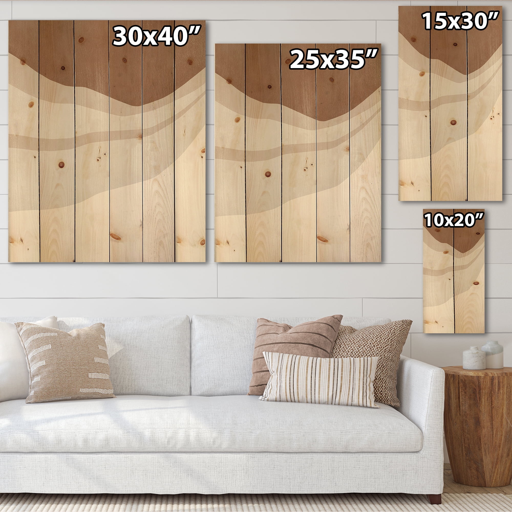 Designart 'Ivory and Terracotta Shapes with Scuff Effect' Modern Print on Natural Pine Wood