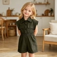 thumbnail image 2 of OSOLU Kids Girls Rompers Sleeveless Solid Color Button Up Lapel One Piece Short Jumpsuit Summer Casual Outfit 2-13Y, 2 of 6