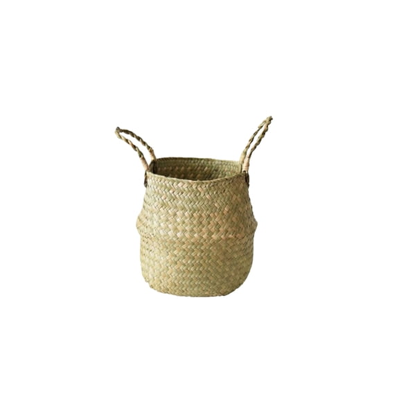6.3x5.9in Woven Seagrass Belly Basket with Handle - For Storage, Plant Pot, Laundry, Picnic & Grocery.