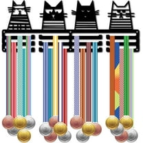 Cat Shape Medal Holder Wall Mount Iron Frame Decor Awards Storage Hanger 3 Lines Separate Hooks for Athletes Competition Winners Gifts 60  Medals Ribbons Organizer Display 15.7x5.9in