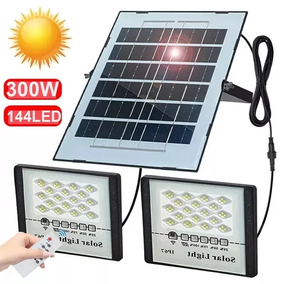 300W LED Solar Flood Light, Remote Controlled, Dusk to Dawn, , Wall-Mounted & Pole-Mounted, Perfect for Barn, Warehouse, Backyard and Garden