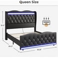 thumbnail image 6 of Amuzer Queen Bed Frame with Tall Headboard, Upholstered Platform Bed Frame with Charging Station and LED Lights, Black, 6 of 7