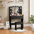 thumbnail image 7 of PayLessHere Vanity Desk Makeup Vanity With Large Mirror And 3 Color Light Options Dressing Table Set With Adjustable Power Strip hair dryer holder , 2 Drawers And 6 Storage Shelves (Black), 7 of 7