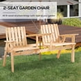 thumbnail image 3 of Outsunny Patio Bench, Wood Garden Bench with Center Table & Umbrella Hole, Wooden Outdoor 2 Chair Set, Slatted, Varnished, Natural, 3 of 9