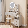 thumbnail image 4 of Makeup Vanity Table With Sliding 3 Color LED Mirror, Vanity Table With Drawers, Open Storage Shelf, Makeup Table With Chair Practical Fashionable Dresser For Home Decoration, 4 of 8