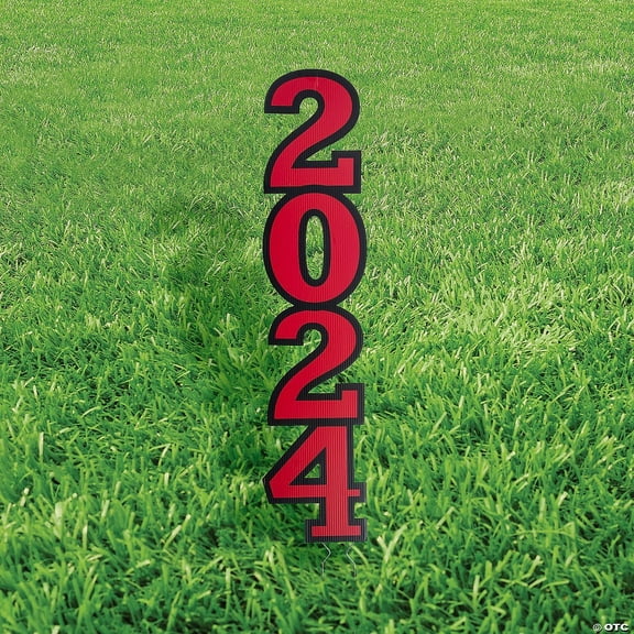 Fun Express 11" x 30" Class of 2024 Yard Stake, Single Sided, Bold Letters, Great for Your 2024 Graduation Celebrations (Red)