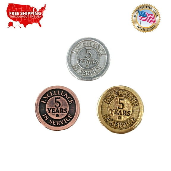Five, 5 Year Star Badge, Excellence, Service Award, Pewter, Metal, Hat, Lapel, Brooch, Pins, Jewelry, Made in USA, Over 20 Patriotic Designs Available. Creative Pewter Designs. A1105