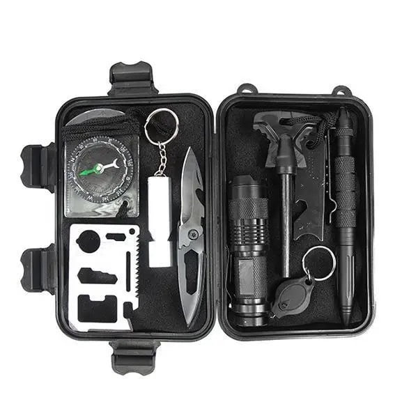 8-in-1 Outdoor Survival Gear Kit Multifunction Emergency SOS Tool Set Waterproof Sealed Box for Camping Hiking Hunting Rescue