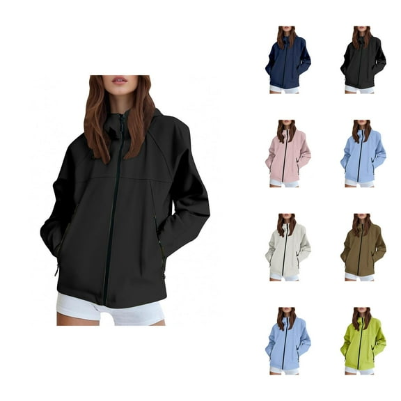 Windbreaker Jacket Women 2025 Fall Casual Loose Outdoor Long Sleeve Zip Up Hooded Jackets with Pockets Outerwear