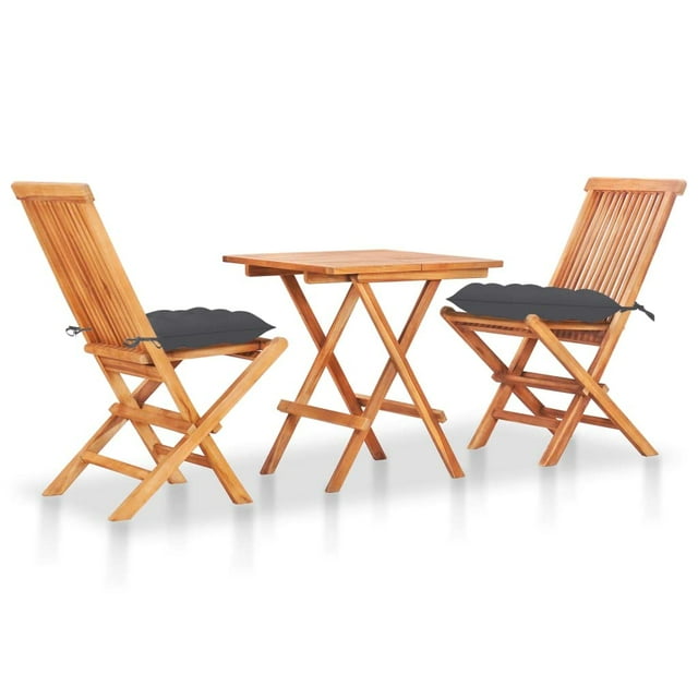 Set Bistro VidaXL de madera maciza de teca de 3 piezas con cojines de color antracita