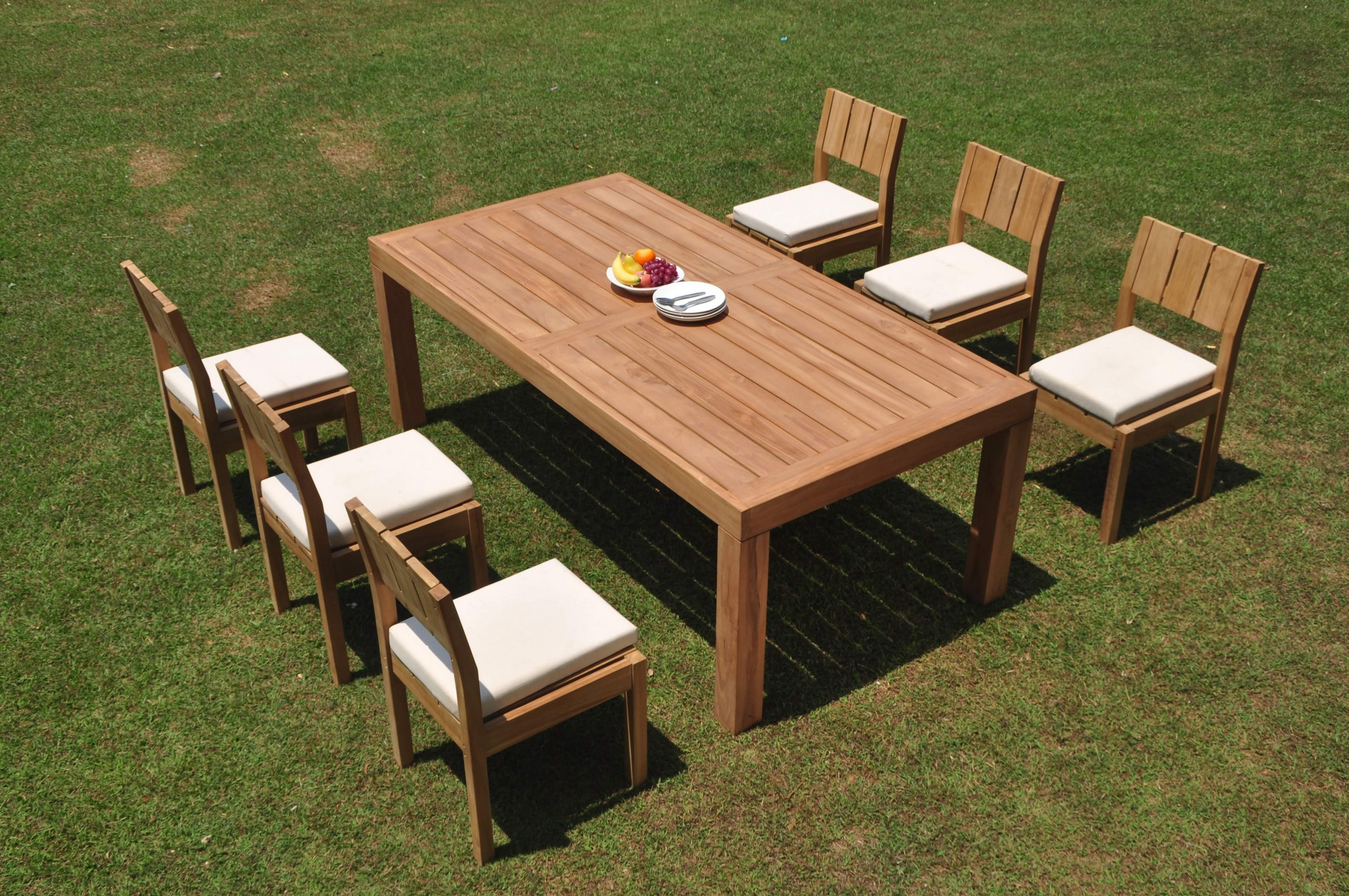 GradeA Teak Dining Set 6 Seater 7 Pc 86" Canberra Rectangle Table