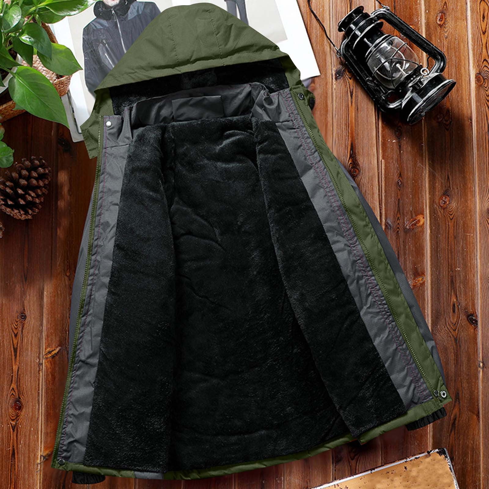 Wrtxtat Winter Skiing Jackets for Men Winter Thermal Heavyweight Windproof Water Ressistant Puffer Jackets with Pockets Long Sleeves Detachable Hood Coat Big and Tall Green#01 XXXXXL