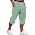 thumbnail image 2 of Men's Pants Elastic Waist Drawstring 3/4 Length Solid Textured Knit Loose Soft Breathable Summer Bottoms for Gym Workout Weekend Outings and Active Days Light Green M, 2 of 9