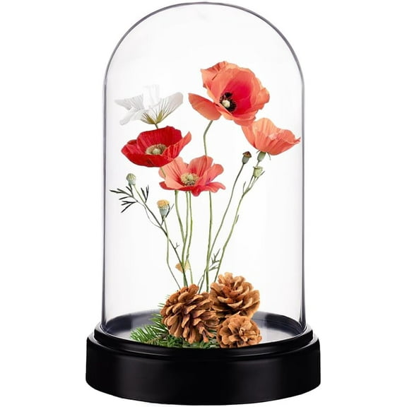 Acrylic Display Dome Case Cloche Globe 11.6 x 18.5cm Black Base Dome Bell Jar Display Case for Figures Flowers Plants Bouquets Photos Tabletop Wedding Decorations for DIY