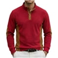 thumbnail image 2 of Ceisia Men's Loose Fit Long Sleeve Henley Shirts with Color Block Patchwork, Stretch Cotton Blend Stand Collar Casual Tops Gifts, 2 of 6