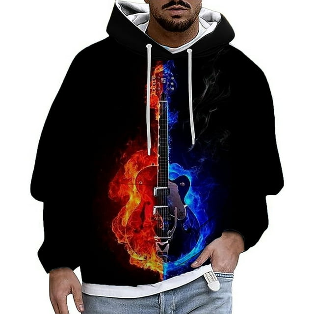 toraway Chandails à Capuche Faits à la Main pour Hommes Chandails de Musique de Carnaval pour Hommes Chandail à Capuche Décontracté de Sport avec Poche Combinaison d'Instruments Imprimée Style Chandail Cinq TG