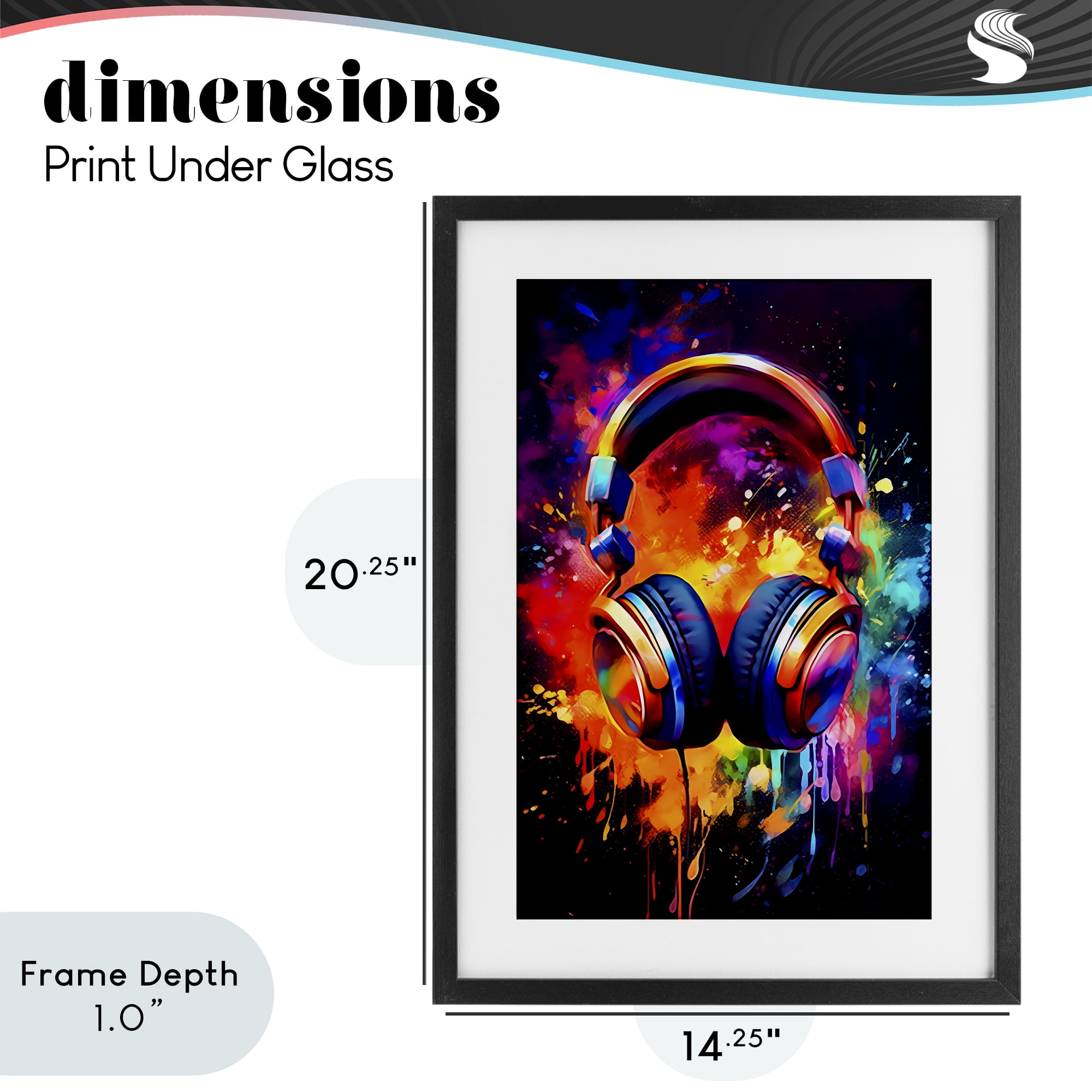 Stupell Industries Musical Color Pop Splash Black Framed Print Under Glass, design by Creative Studio