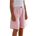 thumbnail image 2 of Girls Shorts Size 10-12 for School Striped Lightweight Pants Summer Stretch Elastic Waist Bermuda Shorts 4-13 Years Red 150, 2 of 7