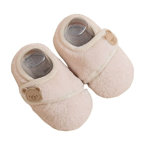 Tao Tao Baby Toddler Slippers Boys Girls Warm House shoes Indoor Slipper Kids soft Non-Slip Home Shoes Infant Plush Lined Walking Shoes Beige S