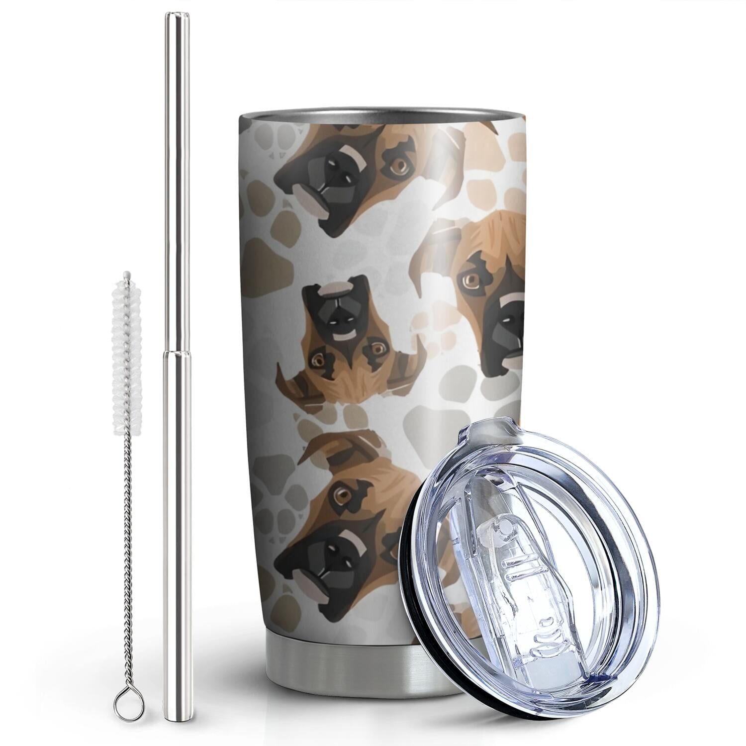 20 Oz Cute Doberman and Dog Footprint Coffee Tumbler Double Wall Insulated Stainless Steel Water Bottle | Metal Reusable Thermoses Flask with Cup Cap | Leak & Sweat Proof with Anti-Dust Lid