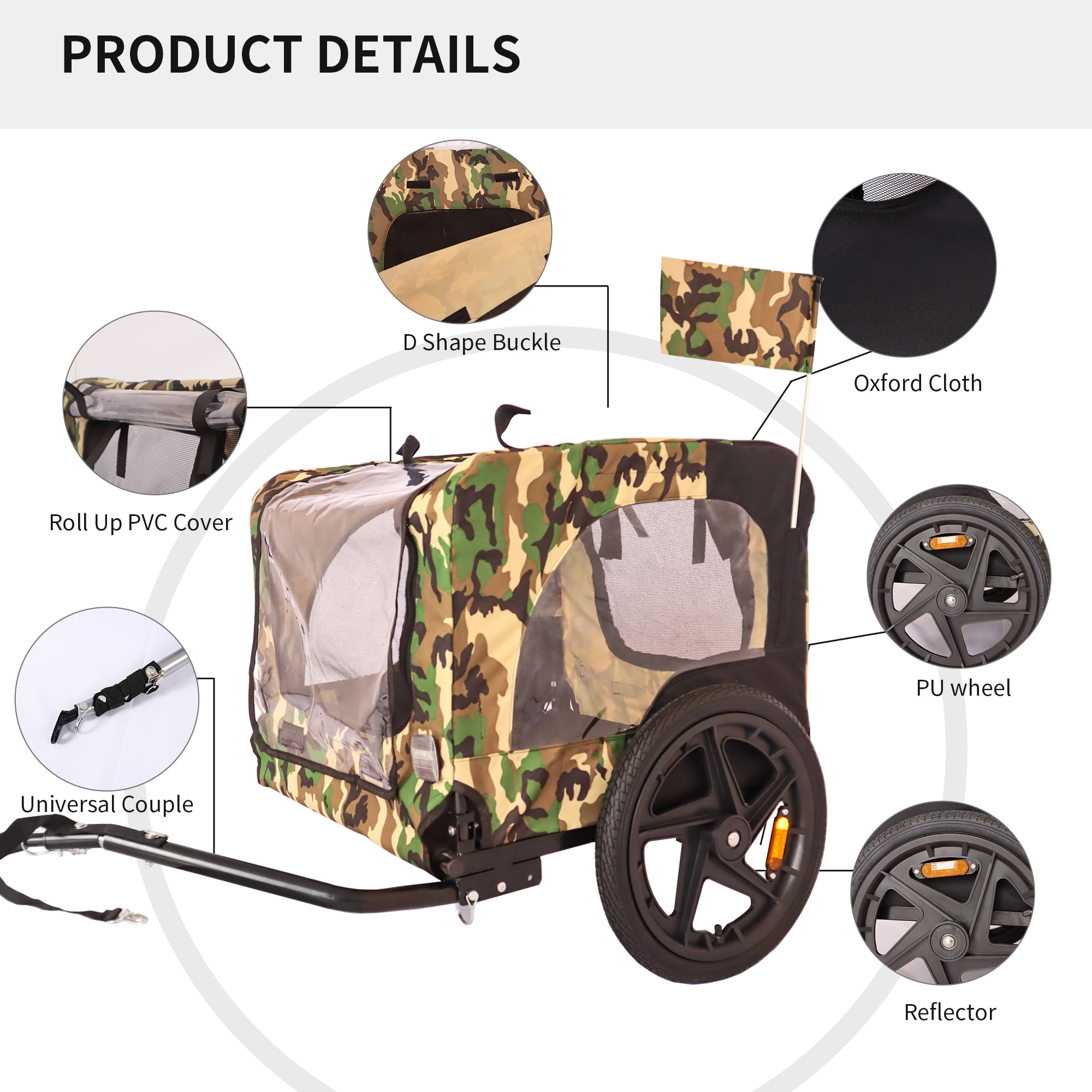 Pefilos 42" Outdoor Dog Bike Trailer for Dogs 88lb Weight Capacity, Heavy Duty Pet Stroller Bicycle Carrier, Suspension, Visibility Flag, Camouflage Pefilos 42" Outdoor Dog Bike Trailer for Dogs 88lb Weight Capacity, Heavy Duty Pet Stroller Bicycle Carrier, Suspension, Visibility Flag, Camouflage