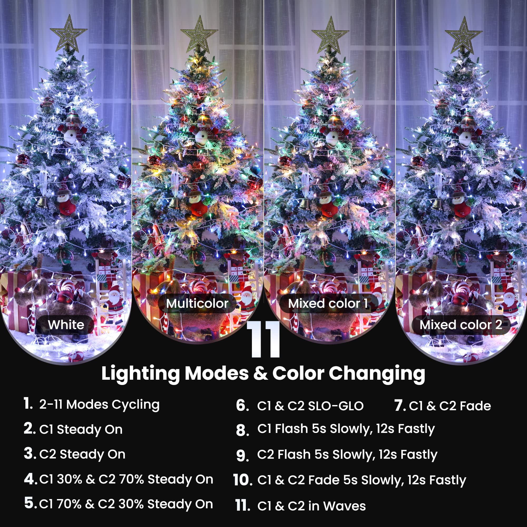 Color Changing Christmas Tree Lights 11 Modes Timer - Temu