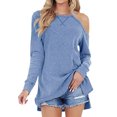 thumbnail image 1 of MY Women Solid Color Long Sleeve Cold Shoulder Side Split Casual Shirt, 1 of 4