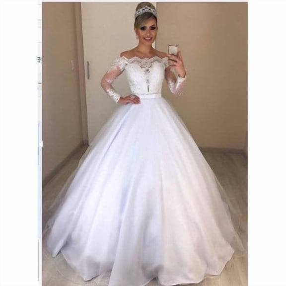 Elegant V-Neck Slim-Fit Trailing Wedding Dress Plus Size Long-Sleeved Lace Wedding Dress