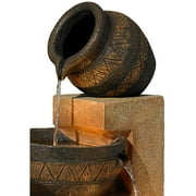 Cascading Bowl and Jug 46 High Large Rustic Indoor Outdoor Decor Faux Stone Floor Fountain with Light LED