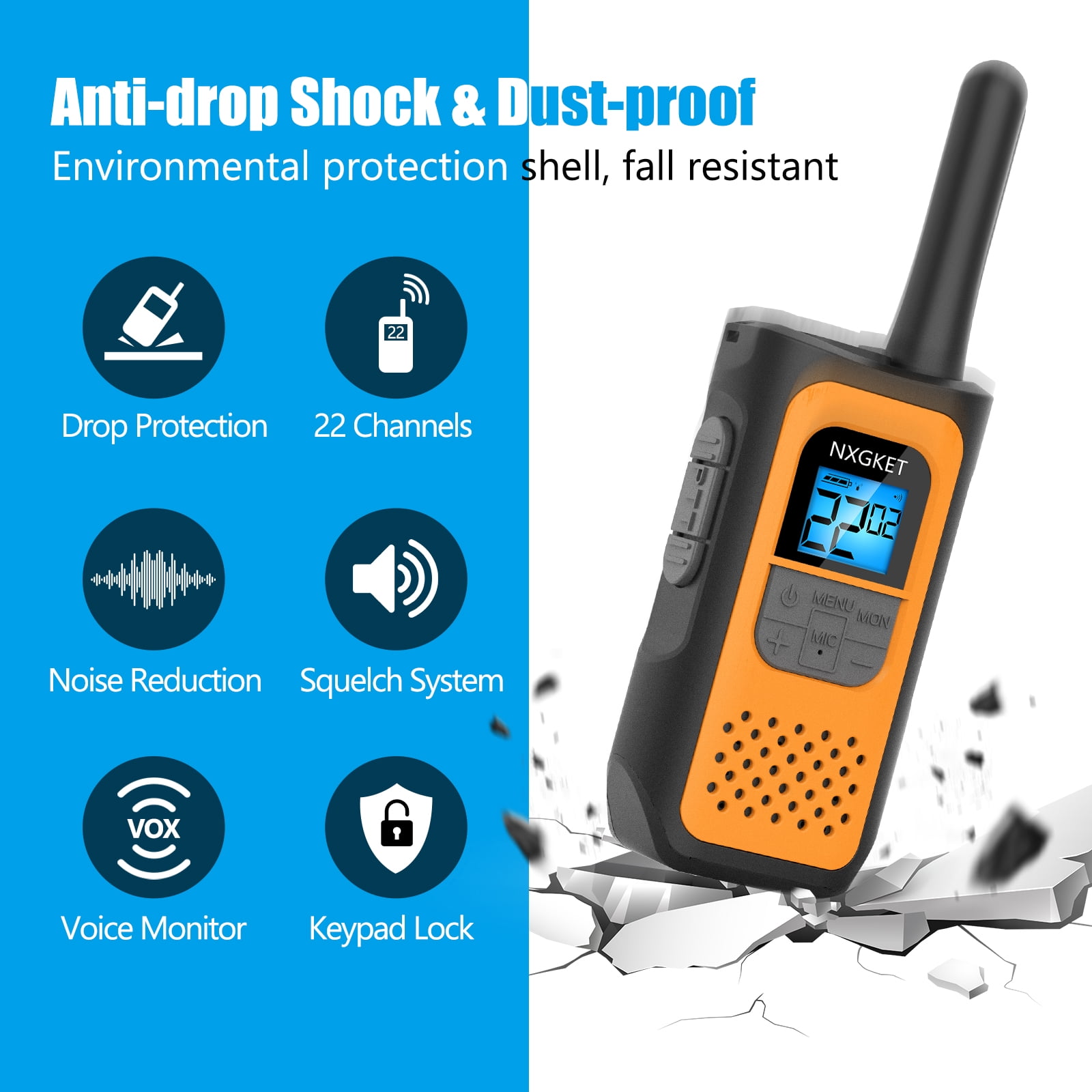 Long Range Walkie Talkies Pack Rechargeable for Adults Long Distance FRS  Work Hunting Way Radios with Headsets NOAA 2xUSB Charger 6x4500mAh Batt 