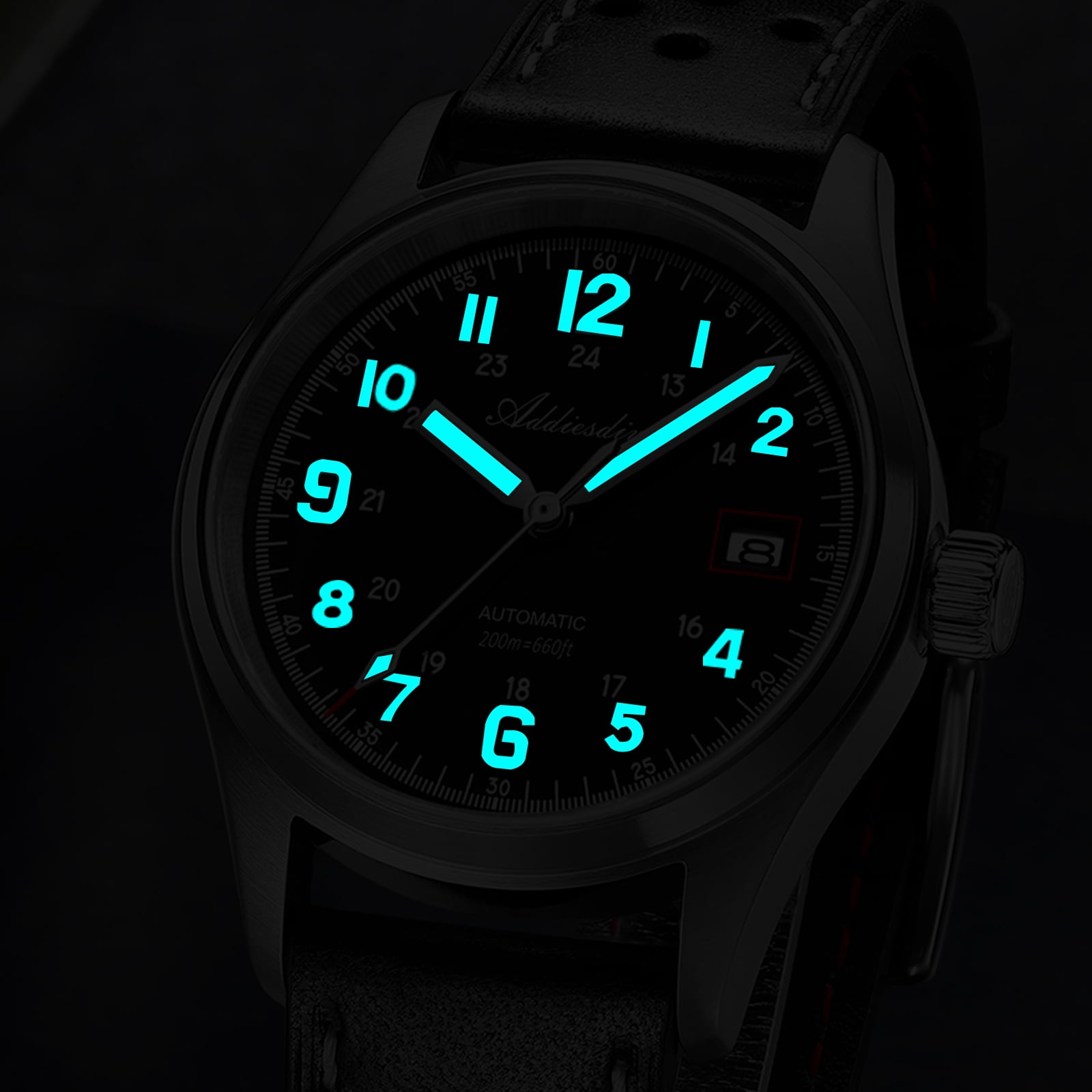 ADDIESDIVE Men's Automatic Watch NH35A Movement Dive Watch 200M Waterproof Sapphire Crystal Luminous Analog Wristwatch for Men Leather Band