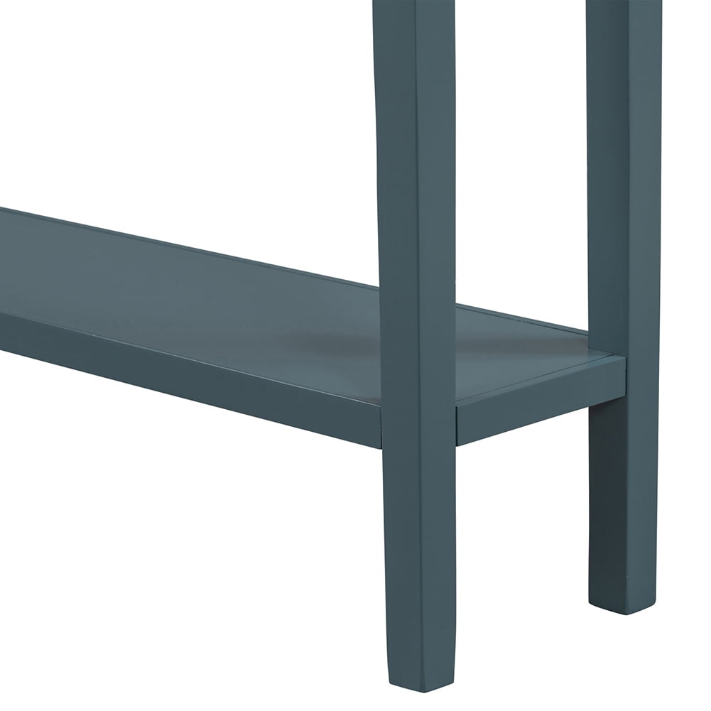 Resenkos 60" Mid-Century Modern Console Table with Two Different Size Drawers, Navy Blue Resenkos 60" Mid-Century Modern Console Table with Two Different Size Drawers, Navy Blue