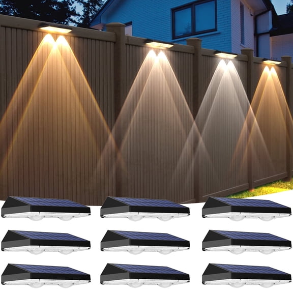 Solar Fence Deck Lights 3000/4000/6000K Dusk to Dawn Waterproof Integrated LED Black 9 Pack