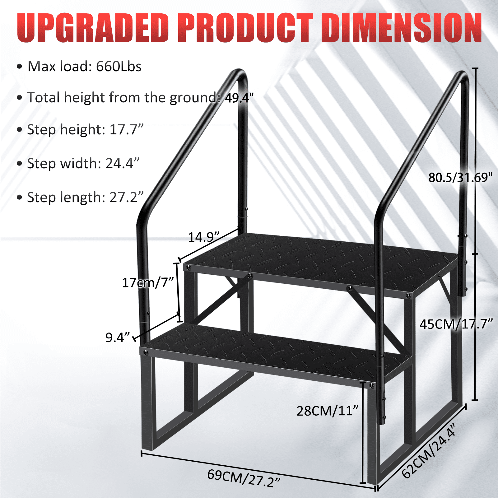 Hot Tub Steps Outdoor, RV Steps with Handrail, Portable RV Stairs 2/3/4/5 Step, Heavy Duty Truck Camper Steps Ladders for Travel Trailers, 5th Wheel, Motor Home, Spa, and Porch