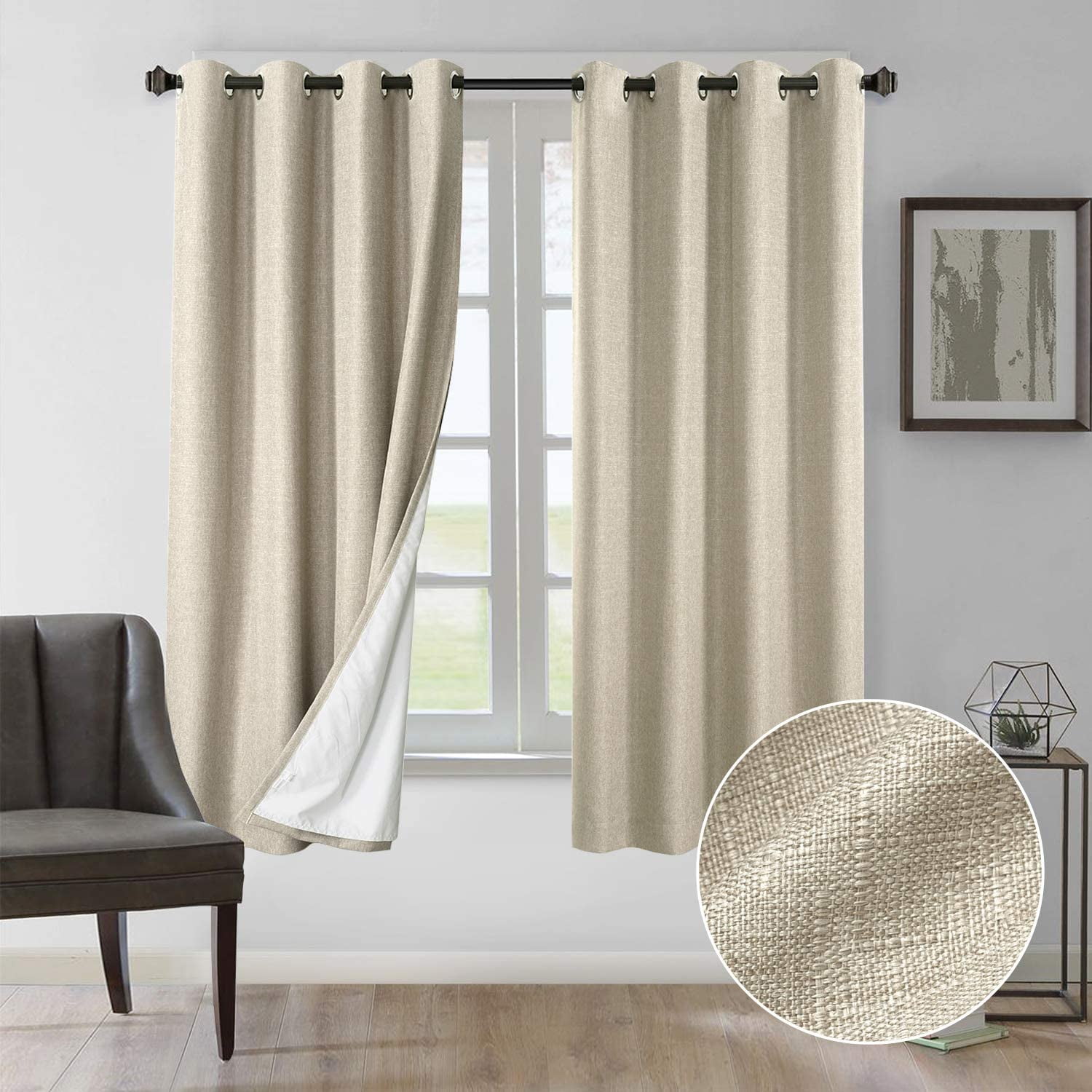 Rose Home Fashion Curtains 63 Inch Length, 100% Blackout Curtains(with